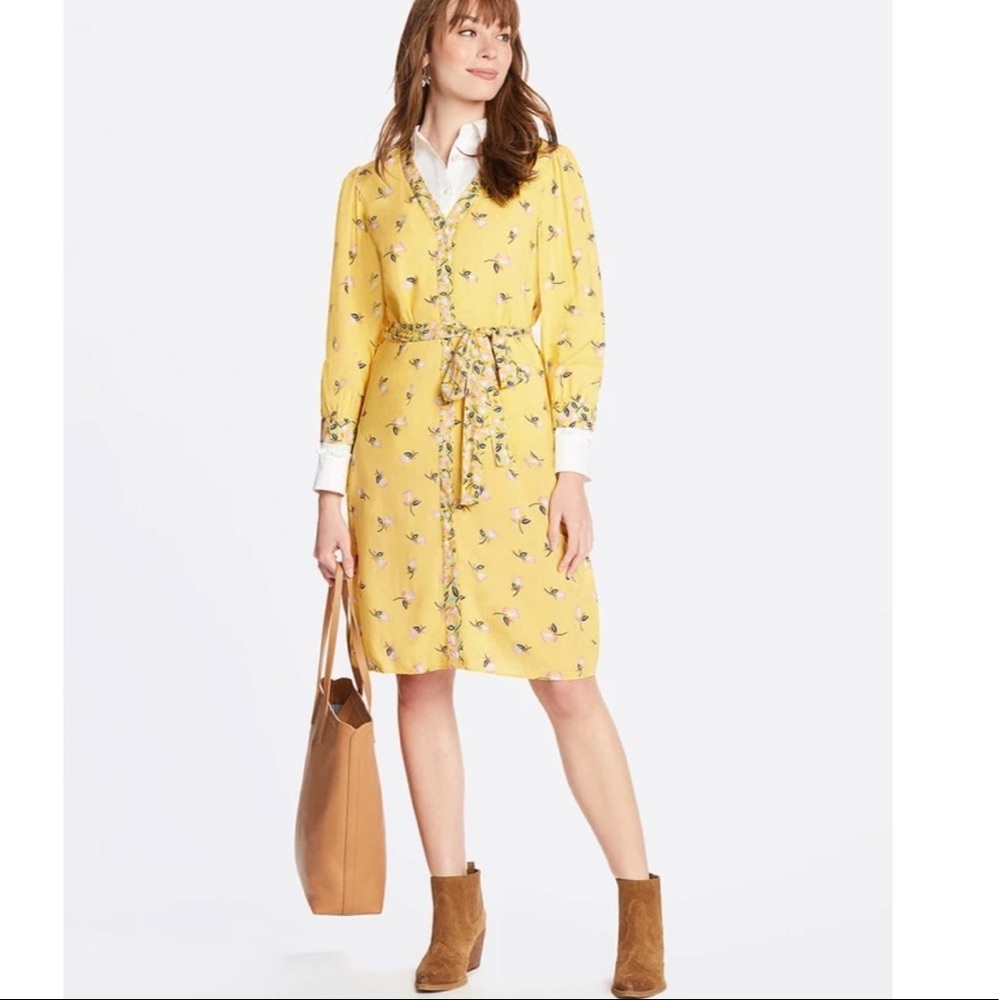 Draper James Yellow Floral Long Sleeve Shirt Dress